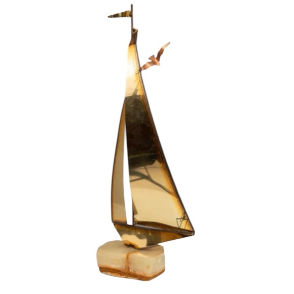 Quartz Sailboat Sculpture by Jere Demott Mid Century Brass 1960’s Signed - Picture 1 of 14